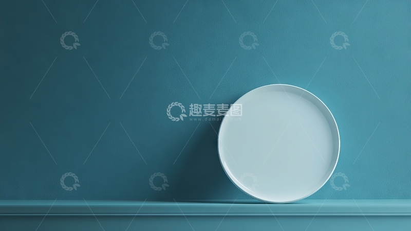 高清大图下载【趣麦麦图】蓝色背景上的白色空盘