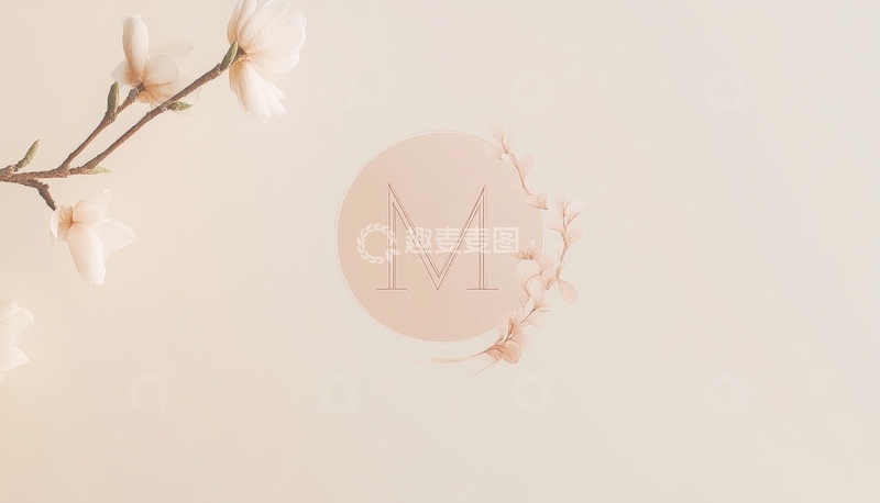 高清大图下载【趣麦麦图】粉色花朵旁的圆形标志
