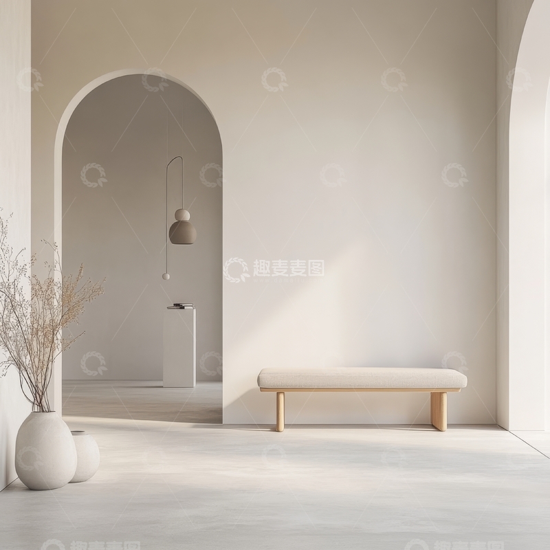 高清大图下载【趣麦麦图】简约室内设计，拱门与长凳
