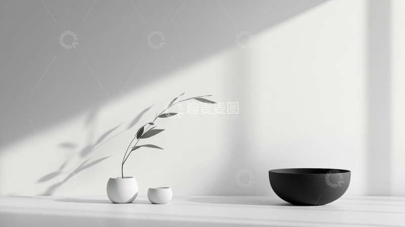 高清大图下载【趣麦麦图】简约室内摆设：花瓶与碗