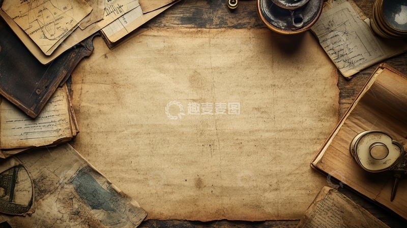 高清大图下载【趣麦麦图】古老书卷与羊皮纸的静谧场景