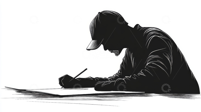 高清大图下载【趣麦麦图】专注写作的剪影人物