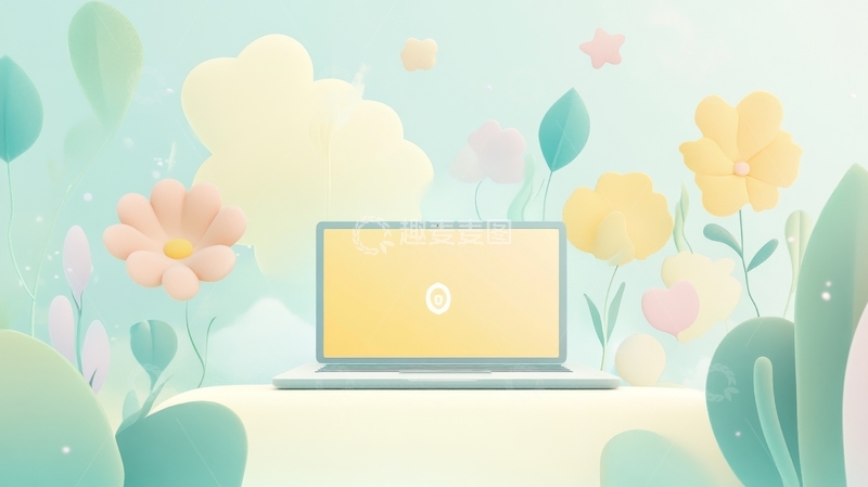 高清大图下载【趣麦麦图】笔记本电脑置于梦幻花卉背景中