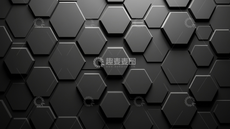 高清大图下载【趣麦麦图】黑色六边形几何图案背景