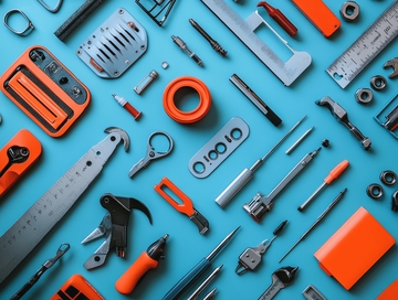 蓝色背景上的各种工具排列