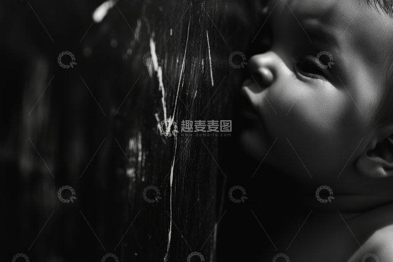 高清大图下载【趣麦麦图】黑白数码下的婴儿与长发亲密接触