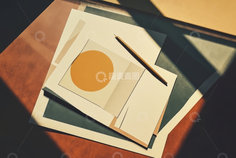高清大图下载【趣麦麦图】桌上叠放的纸张与铅笔