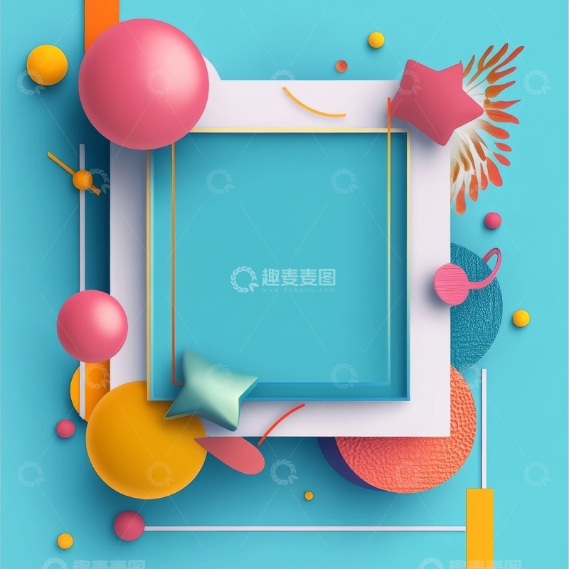 高清大图下载【趣麦麦图】多彩几何图形与方形框架的抽象设计