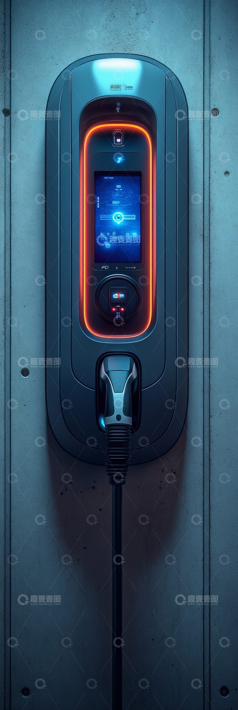 高清大图下载【趣麦麦图】智能充电设备，橙色边框显示屏