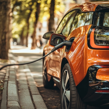 橙色电动汽车正在充电