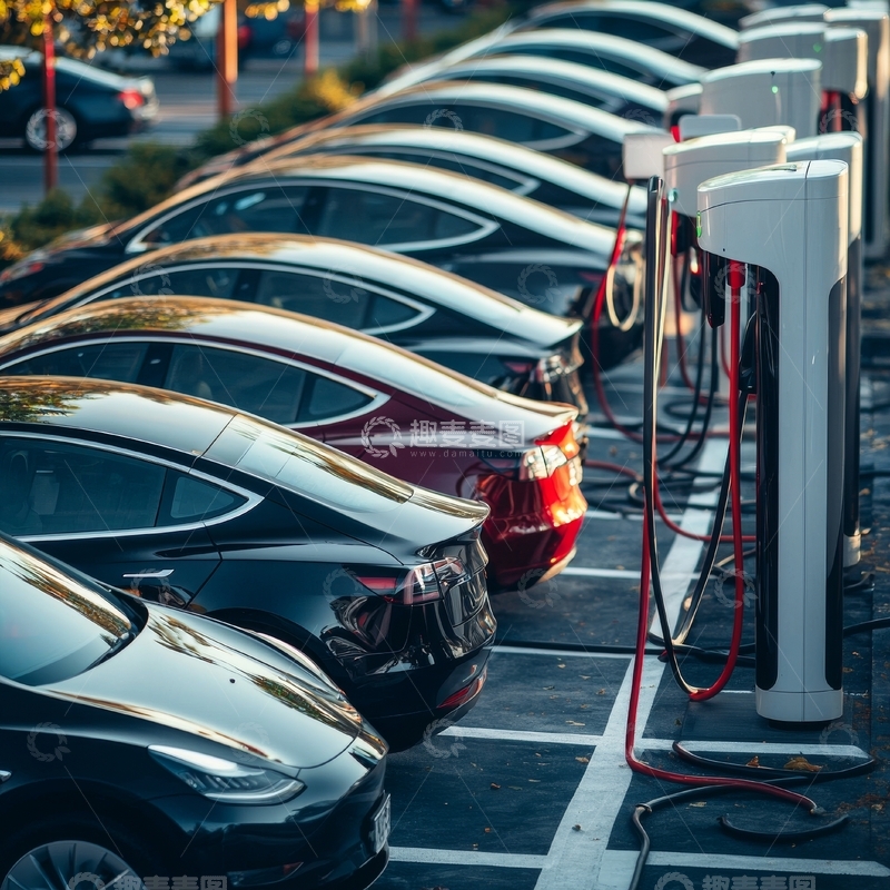 高清大图下载【趣麦麦图】电动汽车在充电站整齐排列
