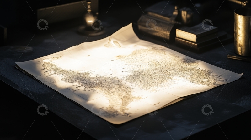 高清大图下载【趣麦麦图】古老地图在灯光下展开