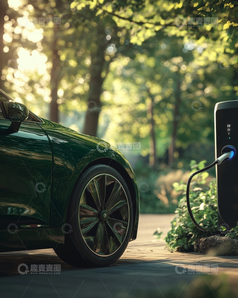 高清大图下载【趣麦麦图】电动汽车在林间充电