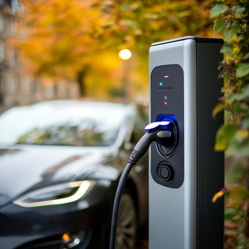 电动汽车正在充电站充电