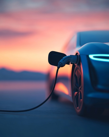 电动汽车充电，夕阳背景