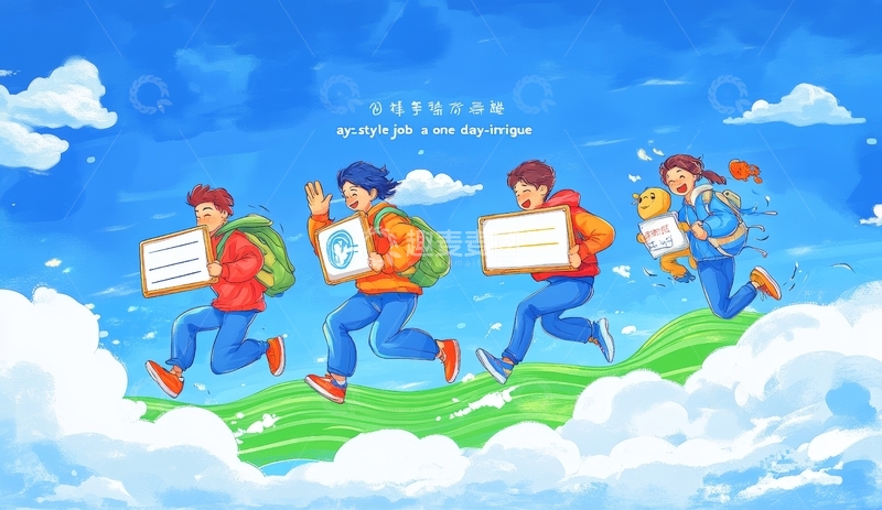 高清大图下载【趣麦麦图】青春学子云端奔跑