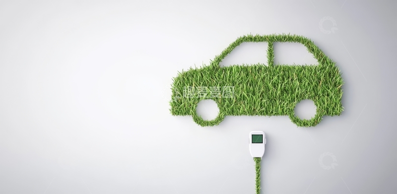 高清大图下载【趣麦麦图】绿色草叶构成的汽车与充电插头