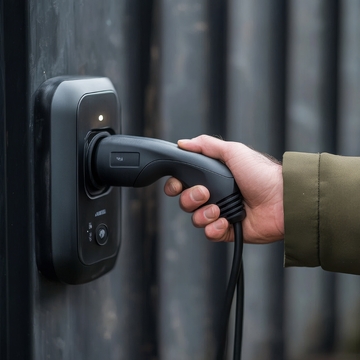 手握充电枪连接充电桩