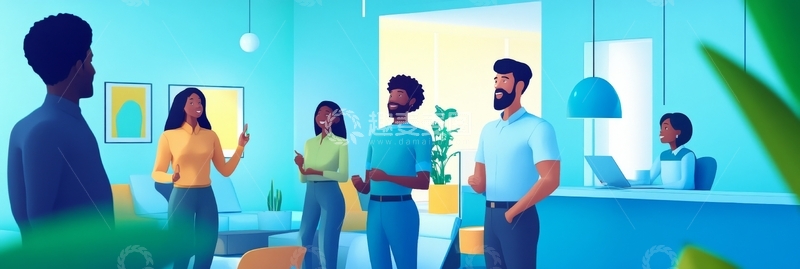 高清大图下载【趣麦麦图】办公室内员工互动场景