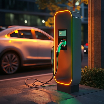 电动汽车在夜晚充电站充电