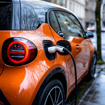 橙色电动汽车正在充电