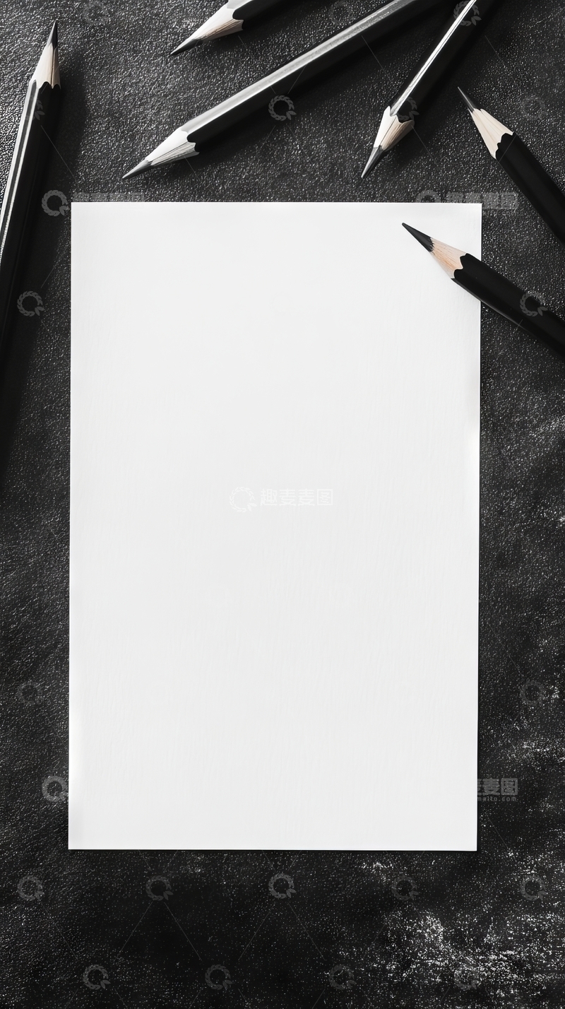 高清大图下载【趣麦麦图】白纸与铅笔的静物组合