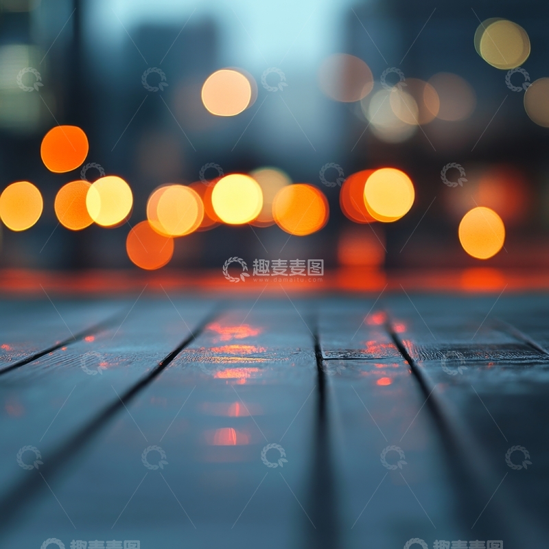 高清大图下载【趣麦麦图】-夜景灯光映照木质地板