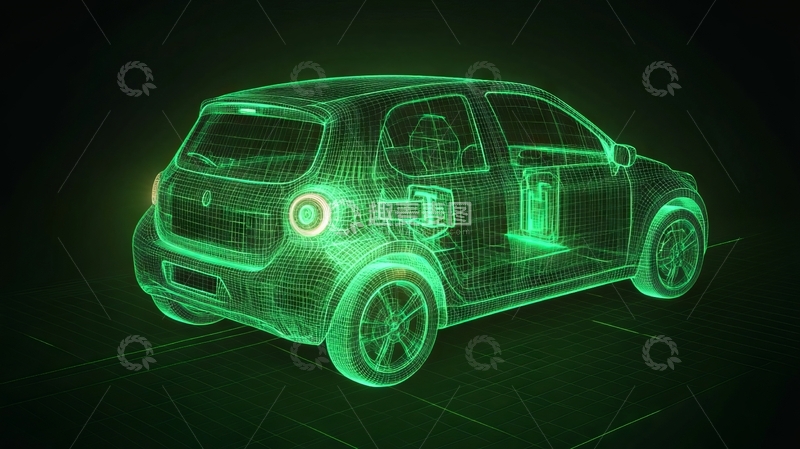高清大图下载【趣麦麦图】绿色线条勾勒的汽车模型