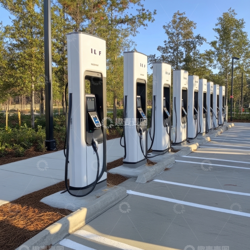 高清大图下载【趣麦麦图】一排电动汽车充电站