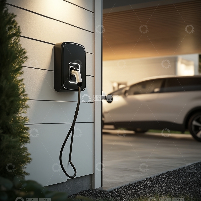 高清大图下载【趣麦麦图】电动汽车充电站安装在现代住宅外墙