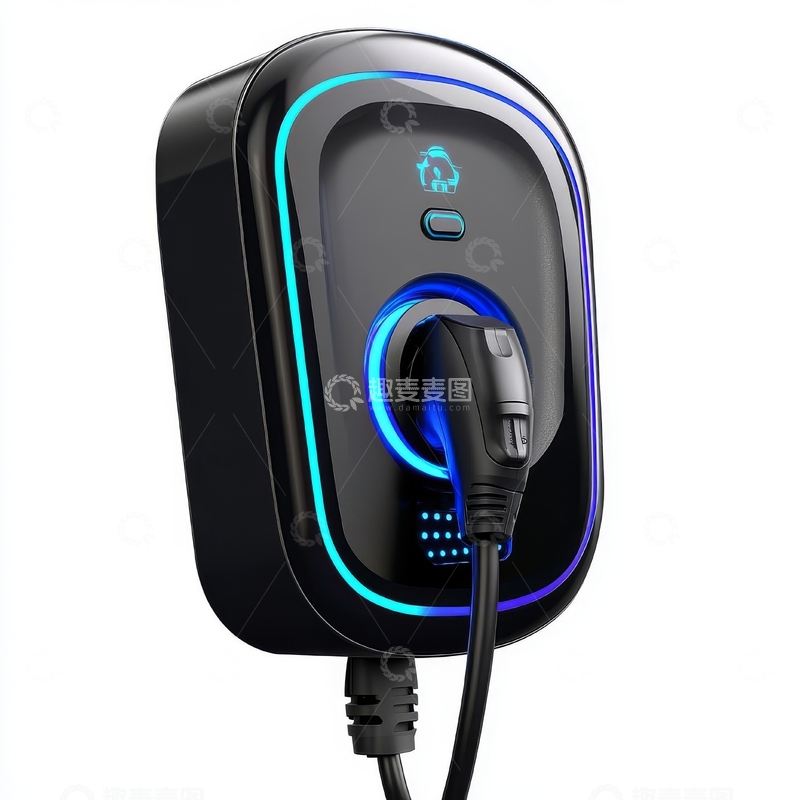 高清大图下载【趣麦麦图】电动汽车充电器，蓝色灯光设计