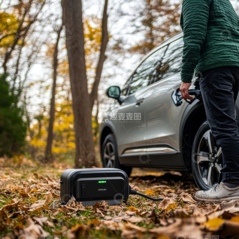 高清大图下载【趣麦麦图】户外充电设备连接电动汽车