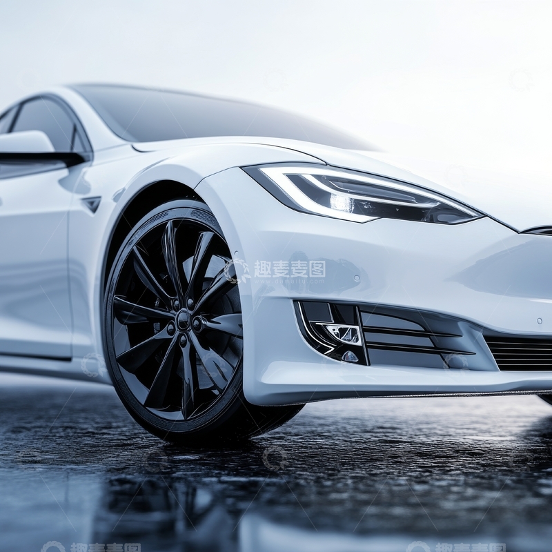 高清大图下载【趣麦麦图】白色电动轿车前部特写