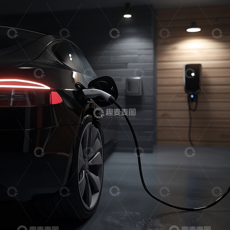 高清大图下载【趣麦麦图】电动汽车正在车库内充电