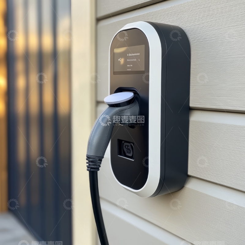 高清大图下载【趣麦麦图】电动汽车充电器安装在现代建筑外墙
