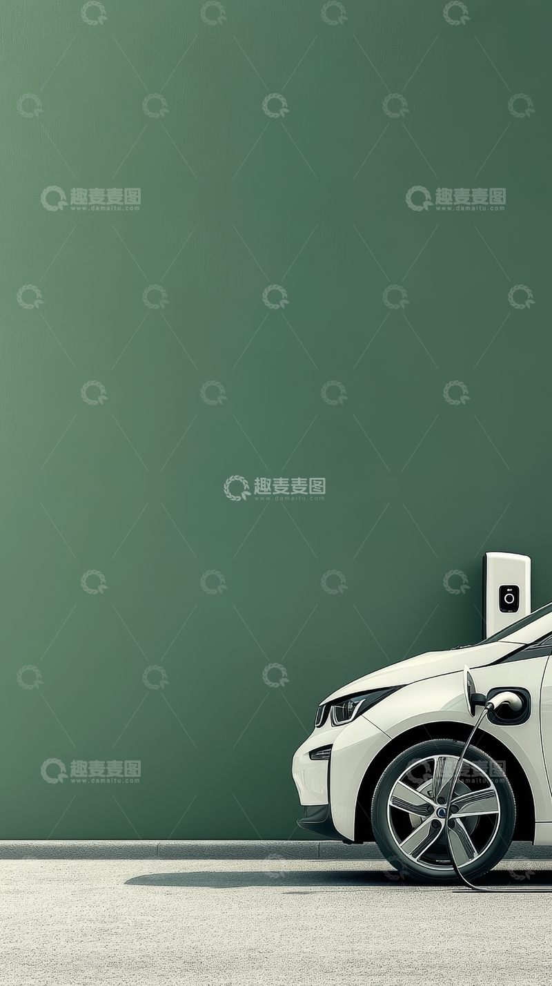 高清大图下载【趣麦麦图】白色电动汽车正在充电