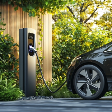 电动汽车正在户外充电站充电