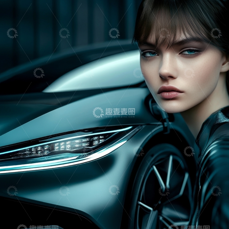 高清大图下载【趣麦麦图】未来感汽车与时尚女性