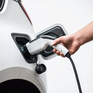 手握充电枪连接电动汽车