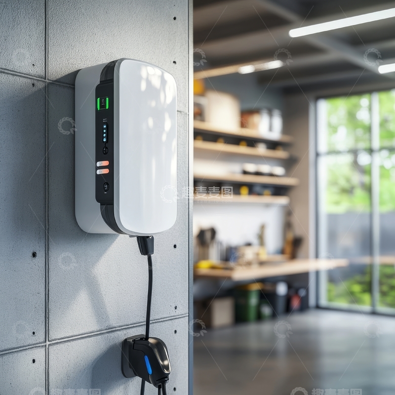 高清大图下载【趣麦麦图】室内车库中的电动汽车充电器