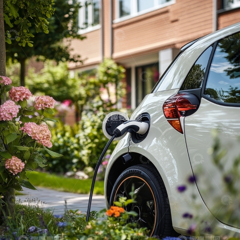 高清大图下载【趣麦麦图】电动汽车正在花园旁充电