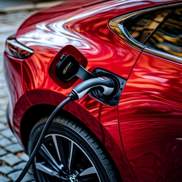 红色电动汽车正在充电