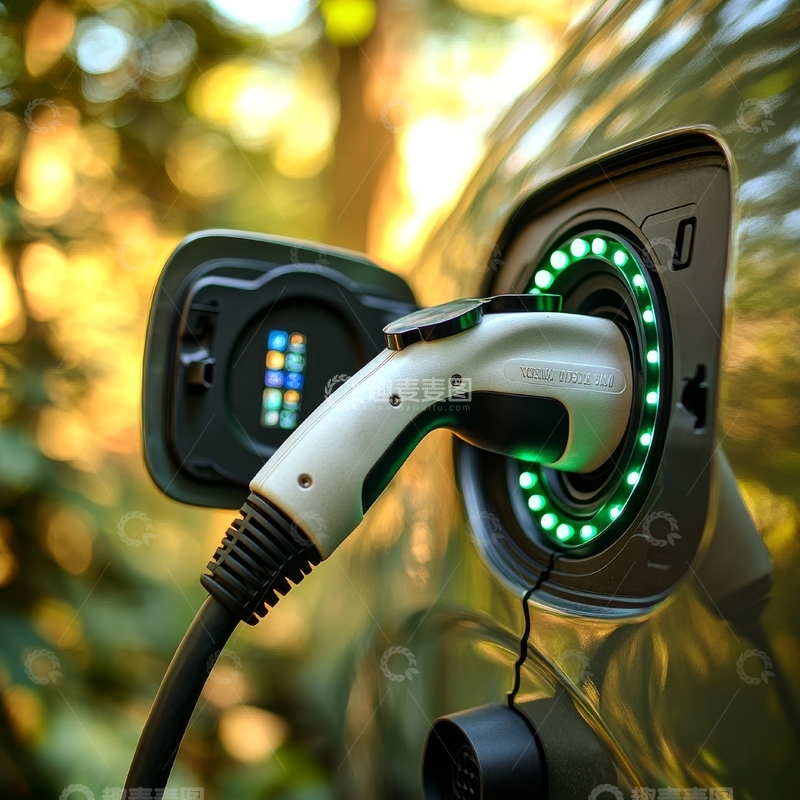 高清大图下载【趣麦麦图】电动汽车充电，绿色能源连接