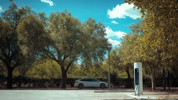 电动汽车停靠充电站旁