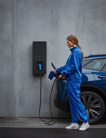 女子为电动汽车充电