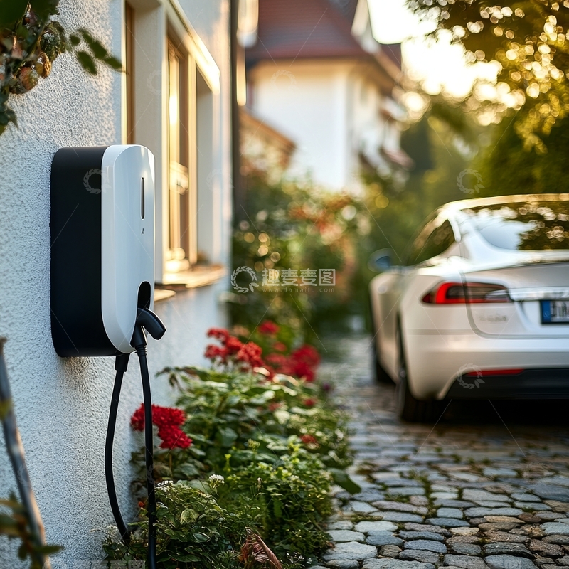 高清大图下载【趣麦麦图】电动汽车在家用充电桩充电