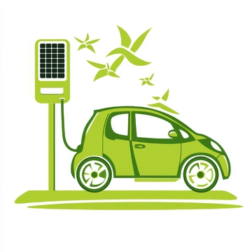 绿色电动汽车连接太阳能充电站