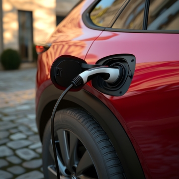 红色电动汽车正在充电