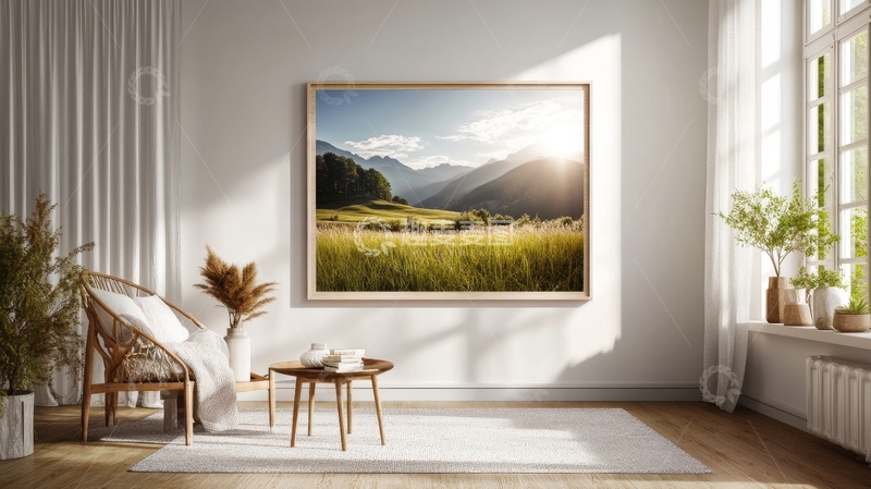 高清大图下载【趣麦麦图】客厅墙上挂着一幅山景画