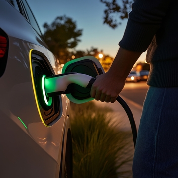 电动汽车充电，手握插头